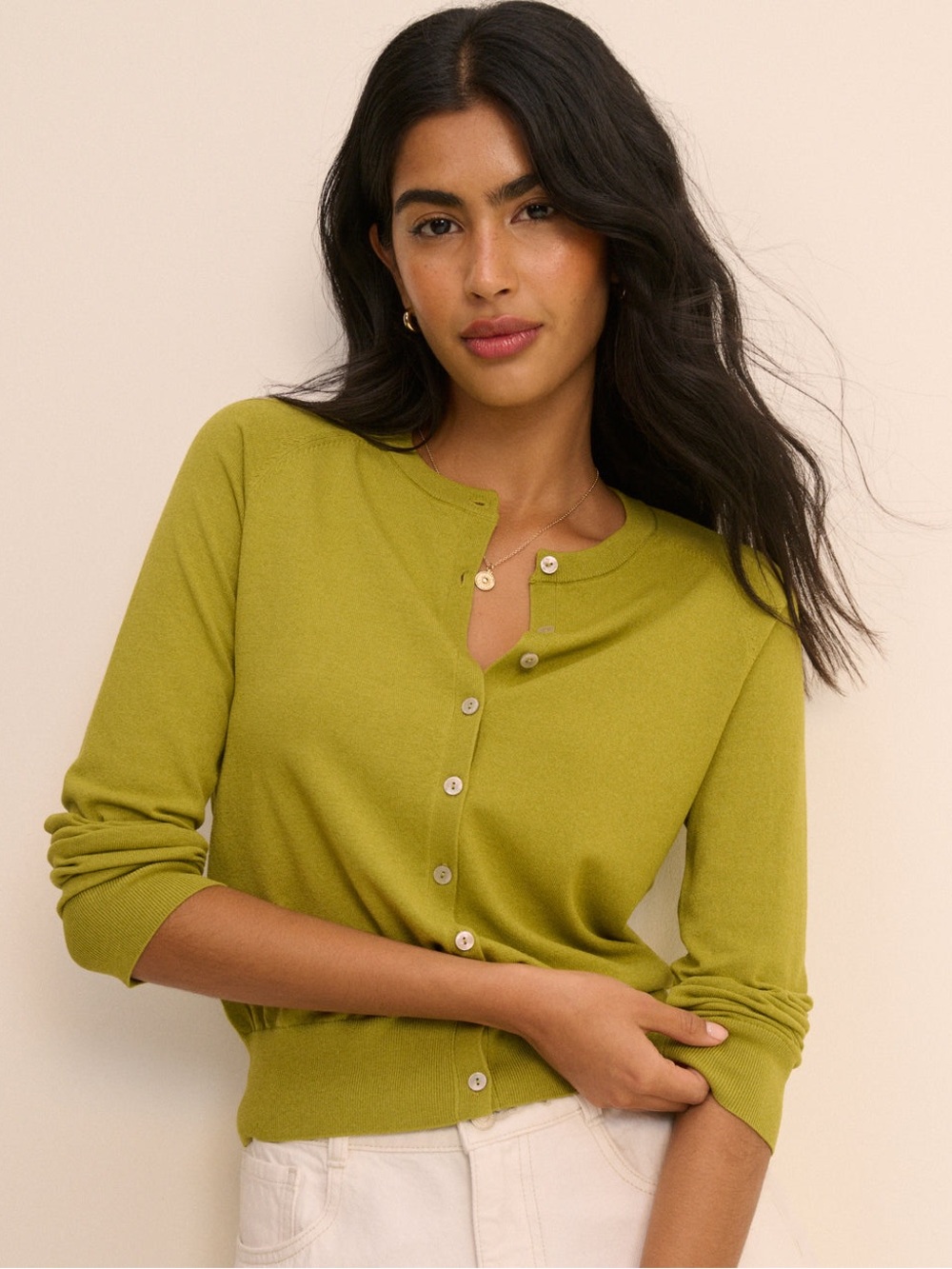 Chartreuse Green Crew Neck Cardigan